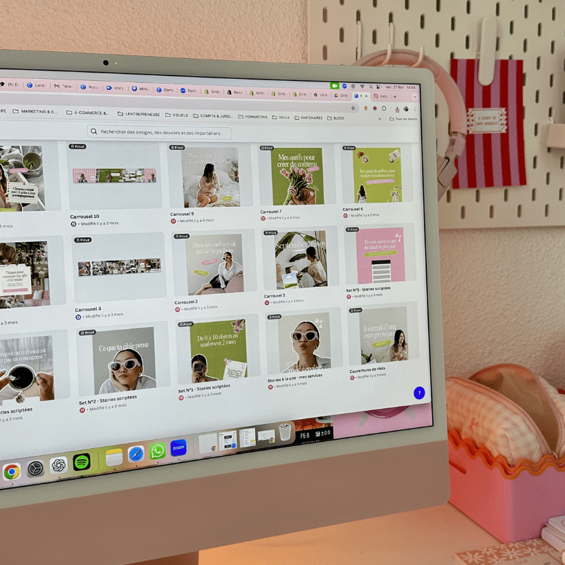 ordinateurs qui montre des outils d'organisation comme des templates canva
