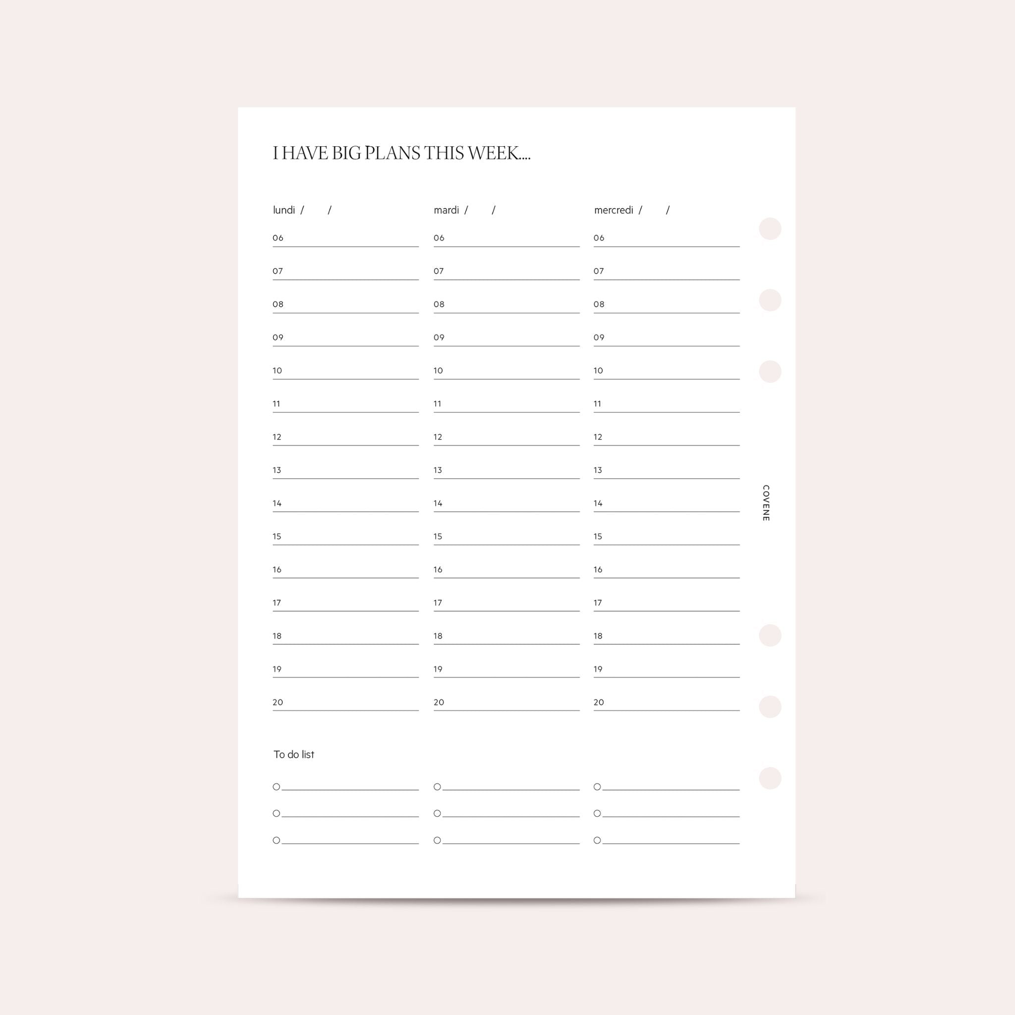 Weekly insert - timetables