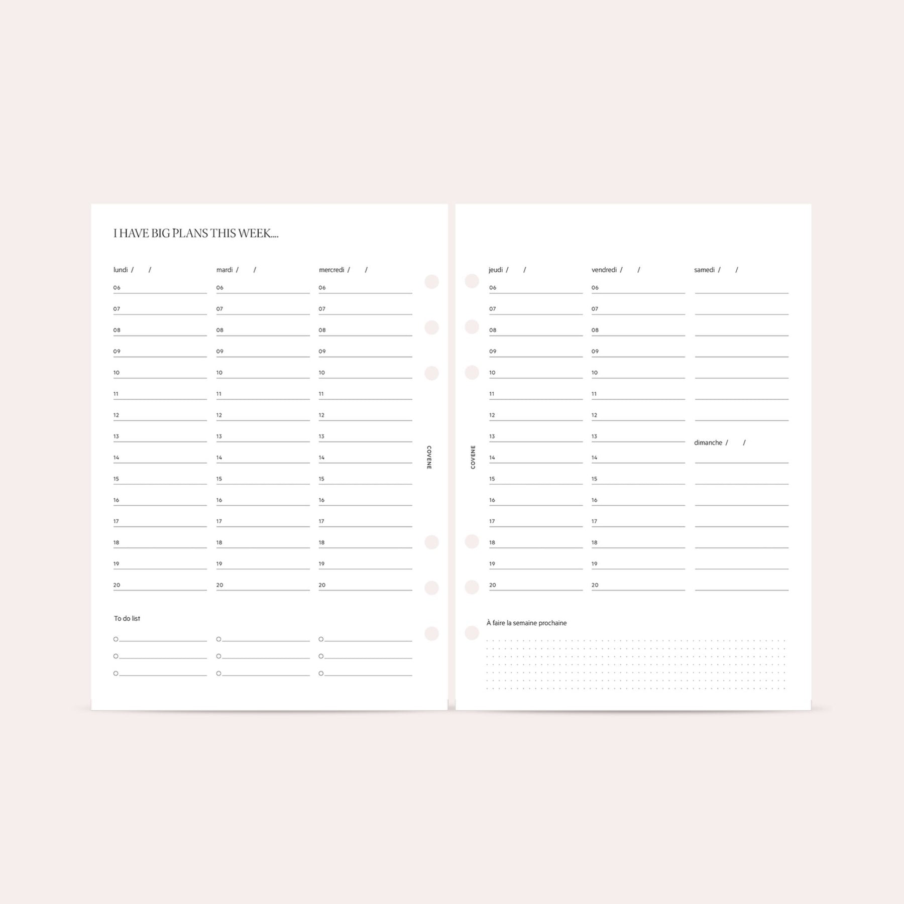 Insert semainier - horaires