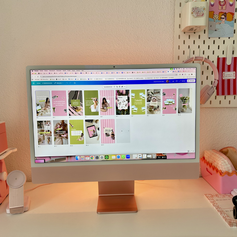 écran d'ordinateur présentant des templates canva d'une entrepreneuse pour sa communication